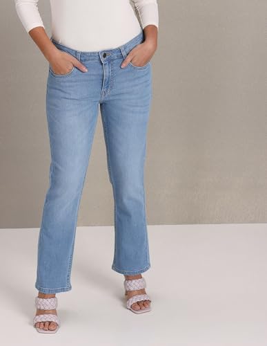 U.S. POLO ASSN. Women's High Rise Washed Flared Jeans (UWAW22JN039_Blue_30)