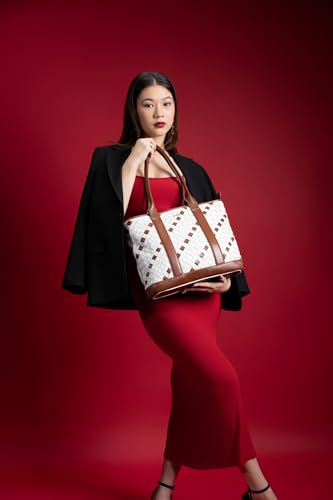 eske Paloma Genuine Leather Braided Tote Bag For Women (Vanilla Cognac)