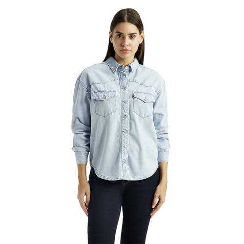 Levi's Women's Solid Light-Blue Spread Collar Shirt