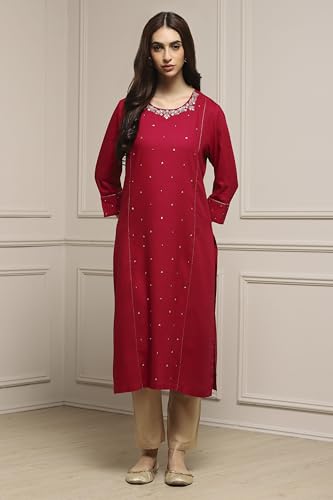 Biba Women Pink Viscose Rayon Straight Dyed Kurta_40