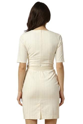 Allen Solly Women's Polyester Blend Modern Mid-Thigh Length Dress (AHDRERGPK22387_Cream
