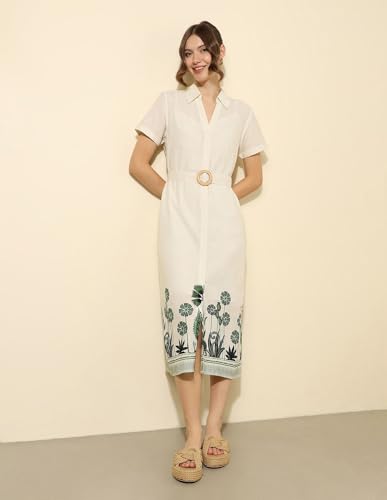 U.S. POLO ASSN. Floral Printed Midi Shirt Dress (UWSS25DRS159_White_XL)
