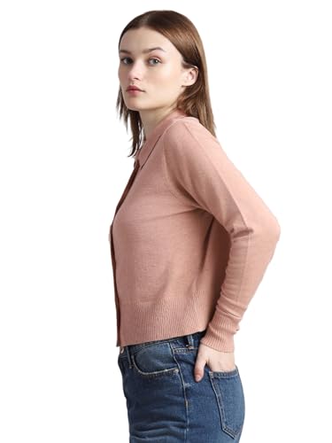 ONLY Women's Viscose Collared Neck Cardigan Sweater (15323381-Cameo Brown_Cameo