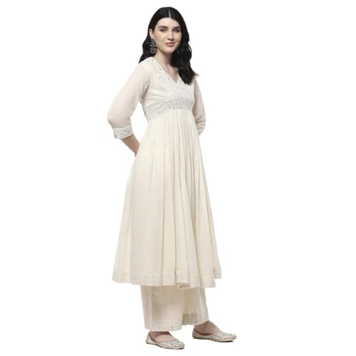 Biba Women's Cotton Kurta Set (SKDSTRA10507SS25OWHT_Off White