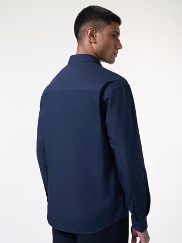 The Souled Store Midnight Silk Men and Boys Long Sleeve Spread Collar Navy Blue Solid Easy to Style Everyday Office Wear Stylish Casual Cotton Relaxed Shirt