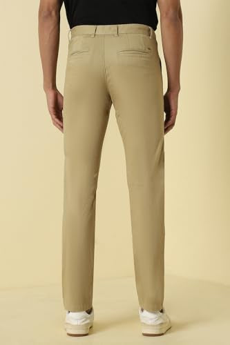 Men Khaki Solid Casual Trousers
