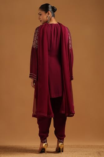 Soch Womens Magenta Georgette Embellished Salwar Suit With Stone Work