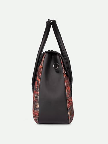 ZOUK Pithora Artistry Abstract Printed Jute Handcrafted Vegan Leather Multicolor Women's Satchel Bag | Ladies Purse Handbag | Double Handle Detachable Strap