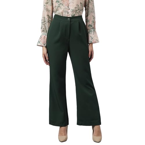 Latin Quarters Women Green Casual Solid High Rise Trouser_L