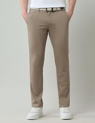 Arrow Sports Men's Brown Solid Mid Rise Cotton Button Slim Fit Flat Front Slant Pocket Trousers (ASAJTR2509_Brown_38)