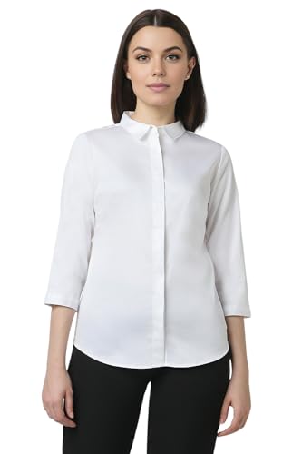 Women White Solid 3/4th Sleeves Formal Shirt