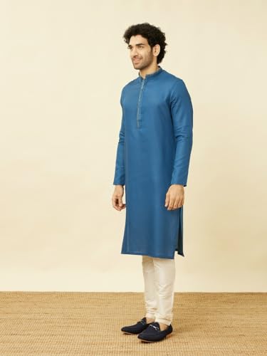 Manyavar Mens Blue Cotton Kurta Pyjama Set