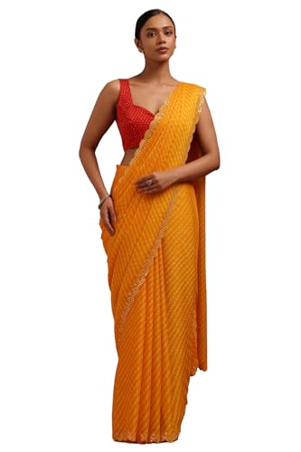 Soch Womens Yellow Georgette Leheriya Print Saree