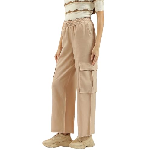 United Colors of Benetton Solid Wide Leg Cargo Trousers (Size: S)-25P4WVNBT150I902 Beige