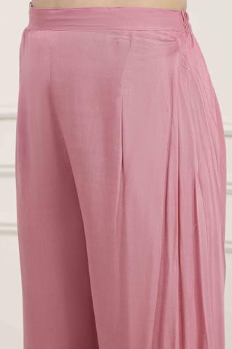 Biba Women Pink Chanderi Blend Printed Embroidered Unstitched Suit Set_FREE SIZE