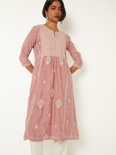 Max Women Embroidered Kalidar Kurta (Pink_L)