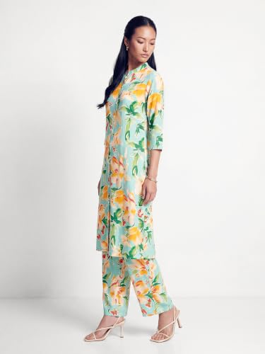 Max Women Floral Print Straight Kurta Set(Green_S)