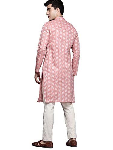 Manyavar Mens Kurta Only, Ethnic Kurta for Men, Full Sleeves Mandarin Collar Wave Blended Cotton Kurta Only (Gajari) (3XL)