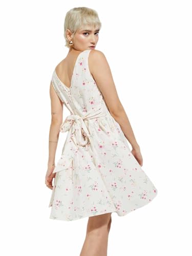 Max Women's Cotton A-Line Below The Knee Dress (PA25UTT01_Ecru