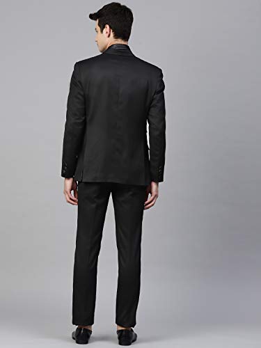 MANQ Men Black Solid Slim Fit Tuxedo Suit (Size: 44)