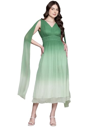 Label RITU KUMAR Green Etro V- Neck Full Sleeves Long Dress