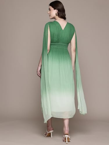 Label RITU KUMAR Green Etro V- Neck Full Sleeves Long Dress