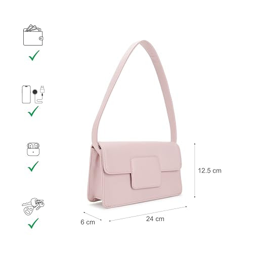 Fastrack Blush Muse Shoulder Bag For Women | Faux-Leather Bag with Silver Hardware | Stylish Shoulder Bag For Daily & Casual Use