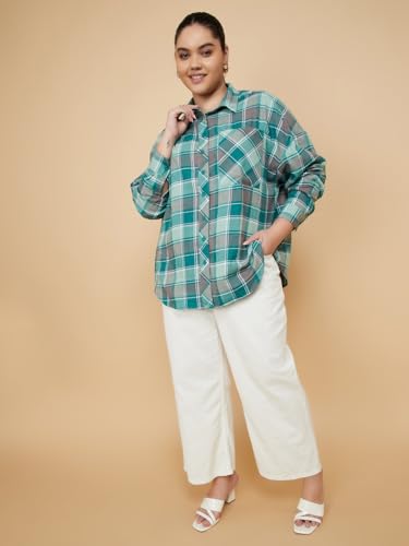 Max Women Checked Oversized Shirt (Green_3XL)