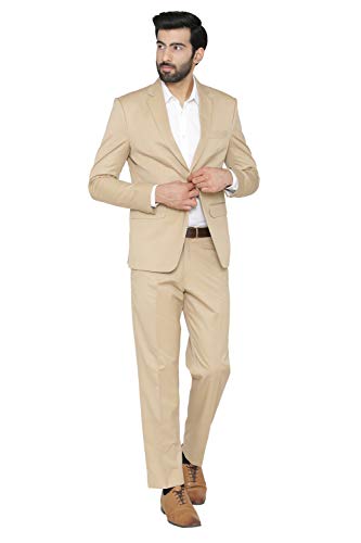 WINTAGE Men's Polyester Cotton and Evening 2 Pc Suit : Beige