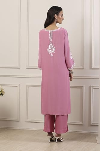 Biba Women Pink Poly Viscose Straight Suit Set_36