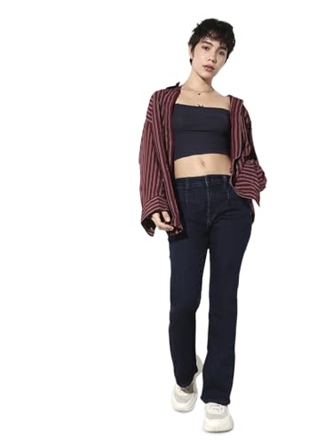 ONLY Women's Solid Flared Mid-Rise Blue Jeans