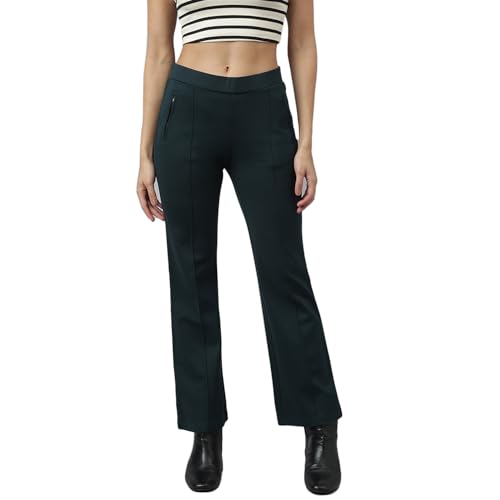 Latin Quarters Women Green Casual Solid Flared Mid Rise Trouser_M