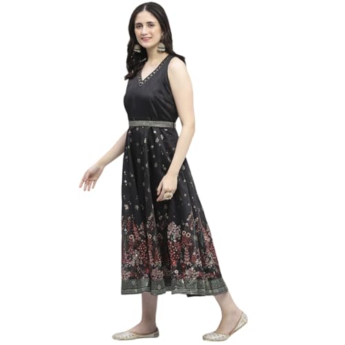 BIBA Women's Dupion Mini Dress (FEST2739AW24BLK_Black