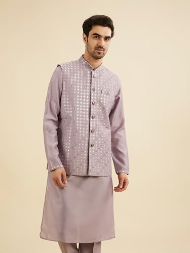 Manyavar Men's Art Silk Sequinned Kurta Jacket Set (Lilac,XXXL)