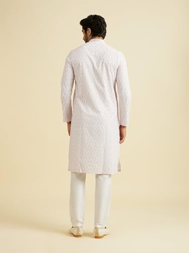 Manyavar Men's Cotton Printed Chikankari Kurta Pyjama Set (Pink,XL)