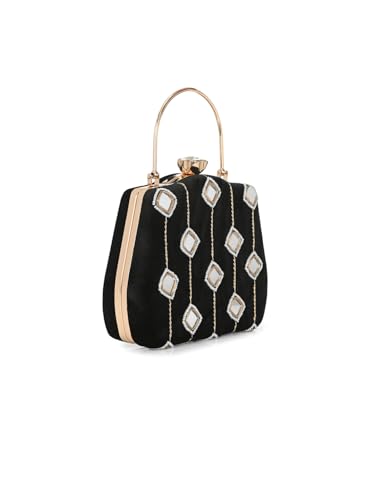 TOOBA Women's Black Mirror Handicraft Beautiful Bling Box Clutch Bag for Wedding, Banquet, Gift Family, & Friends