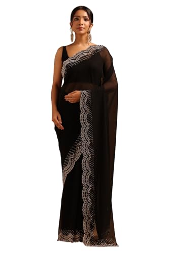 Soch Womens Black Georgette Saree With Stone Work