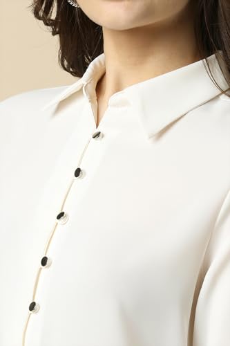 Allen Solly Women Cream Solid Long Sleeves Shirt