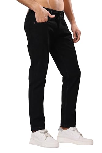 London Hills Mens Slim Tapered Fit Mid Rise Jeans | Man Slimfit Denim | Durable & All Day Comfort Mans Jean Black