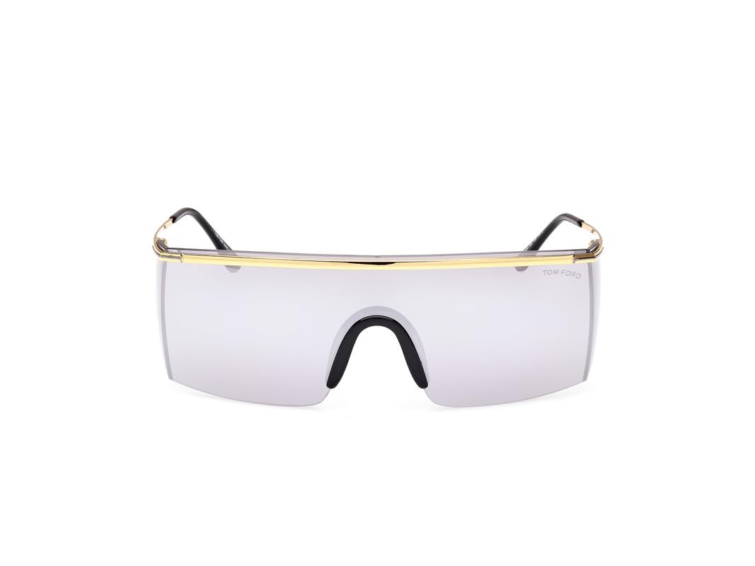 Tom Ford | UV Protected + Blue Blocked Filter Sunglasses for Men | Shield Shaped - Full-rim Gold Frame | Lens Colour: Grey | Small | FT0980 00 30C