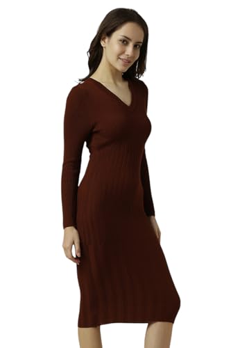 Allen Solly Women's Viscose Modern Calf Length Dress (AHFDWRGHO76981_Brown