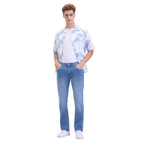 Men Light Blue Mid-Wash Straight Fit Stretch Jeans