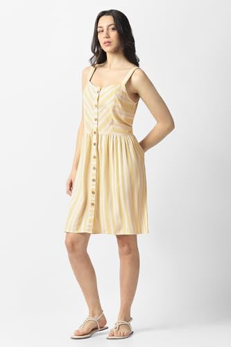 Van Heusen Women's Polyester Modern Above The Knee Dress (VWSFFRGFN88416_Yellow