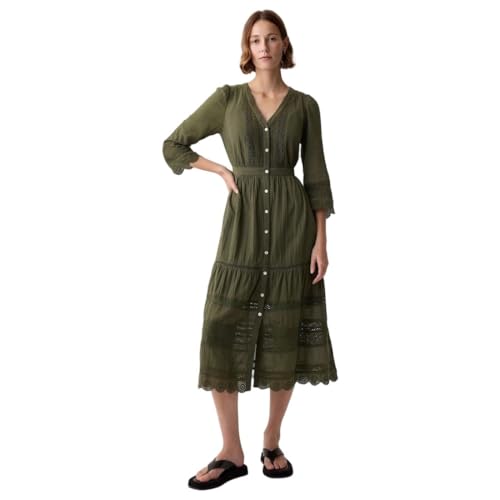 GAP Women's Cotton A-Line Below The Knee Casual Dress (442528440_Green
