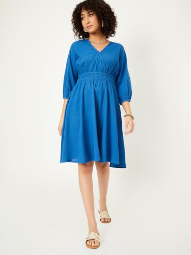 Max Women's Polyester Classic Midi Dress (OR51006B_Dark Blue