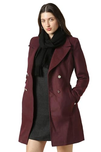 Women Maroon Solid Casual Jacket