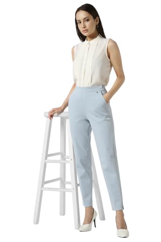 Van Heusen Women Light Blue Solid Formal Regular Fit Trousers