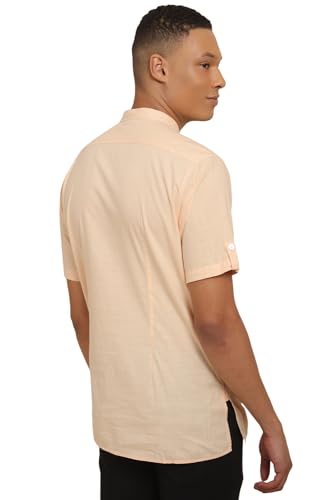 Men Beige Slim Fit Solid Casual Shirts