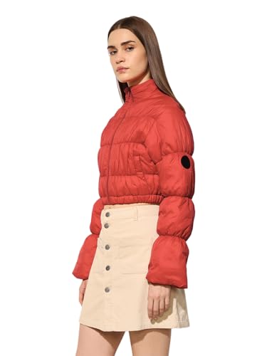 ONLY Women's Solid Regular Fit Orange Jacket