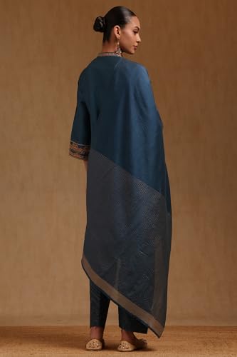 Soch Womens Blue Viscose Blend Solid Salwar Suit With Dori Embroidery
